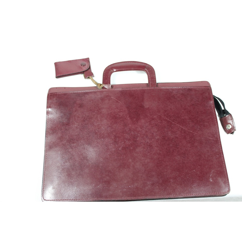 Vintage Top Grain Leather Burgundy Briefcase 15.75"x 11" Collapsible Handles